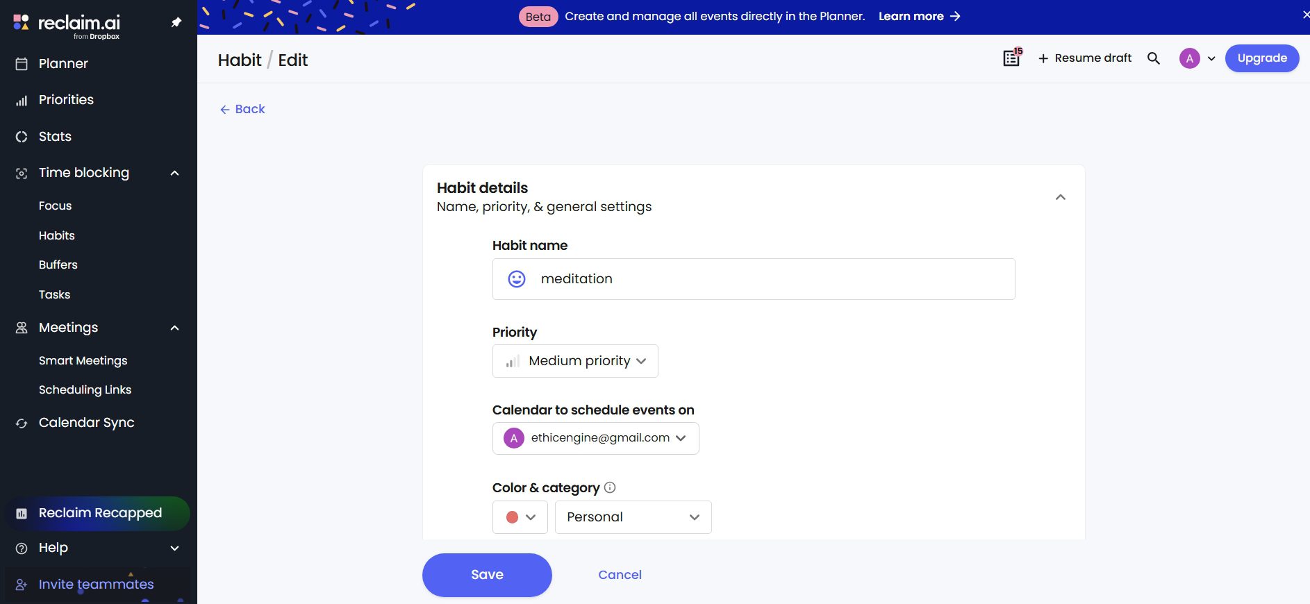 Reclaim AI Add Habits