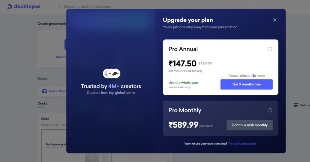 Decktopus AI Pricing