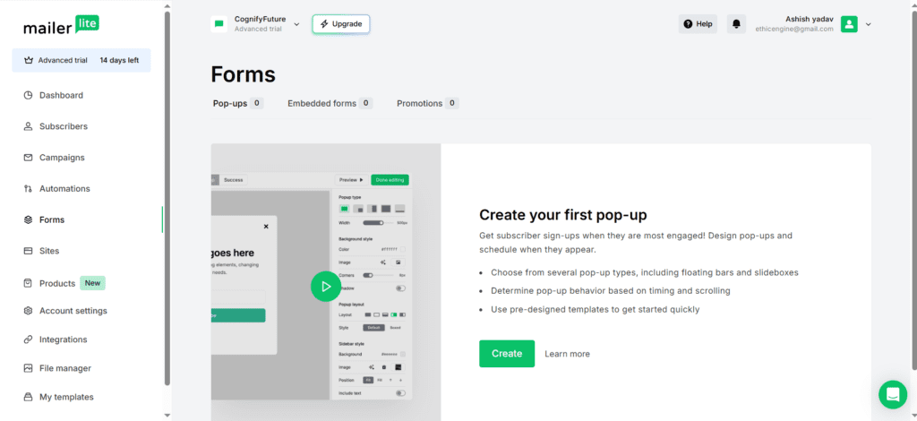 MailerLite Signup and Popups