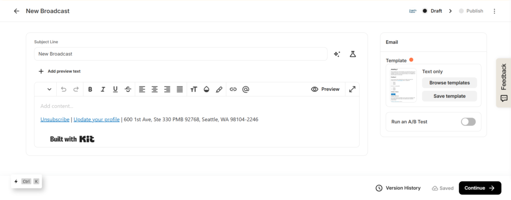 ConvertKit Email Broadcast Builder