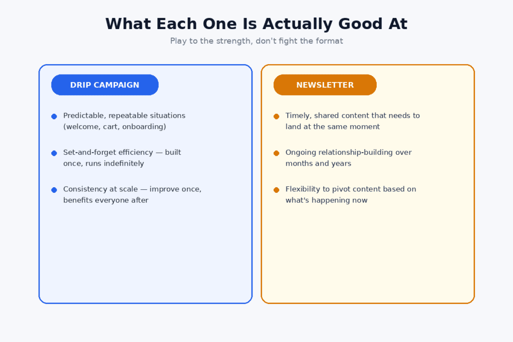 Drip Campaign vs Newsletter Strenth