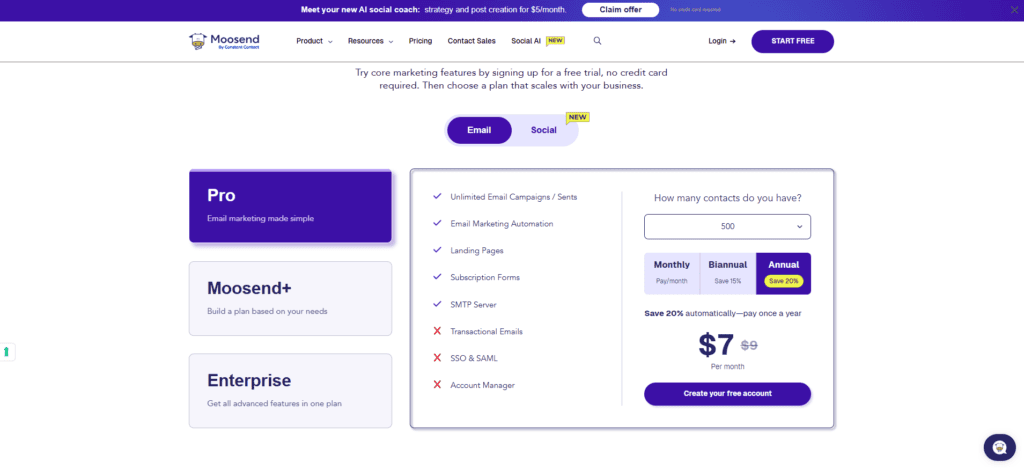 Moosend Pricing