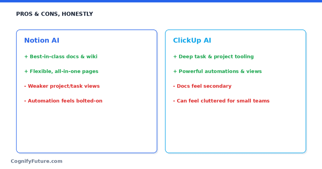 Notion AI vs ClickUp AI Pros and Cons